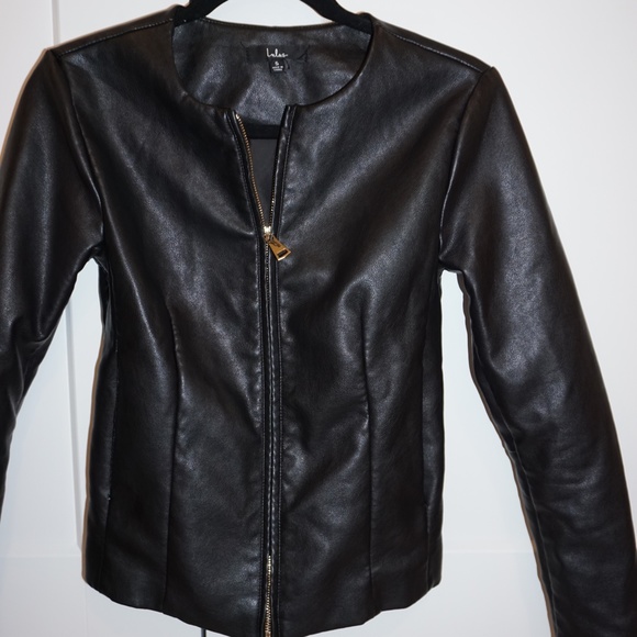 Lulu's Black Vegan Leather Jacket with Gold Zipper! - Picture 2 of 4